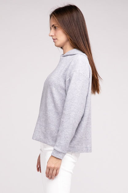 Zenana Hooded Brushed Melange Hacci Sweater