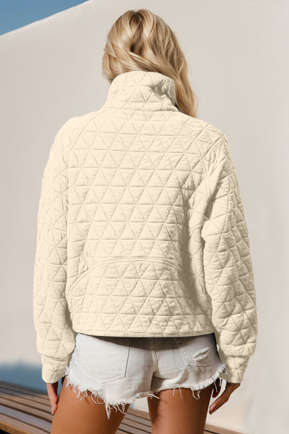 Double Take Half Zip Quilted Sweatshirt