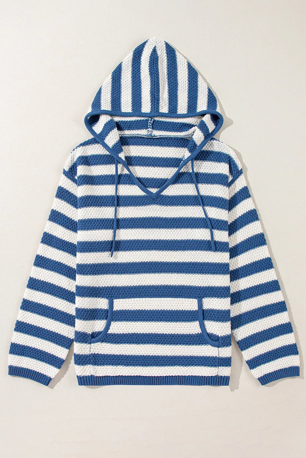 Drawstring Striped Hooded Sweater