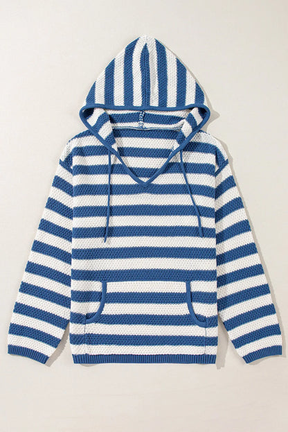 Drawstring Striped Hooded Sweater