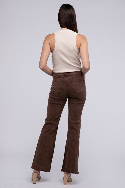 Amie Acid Washed Frayed Hem Straight Wide Pants