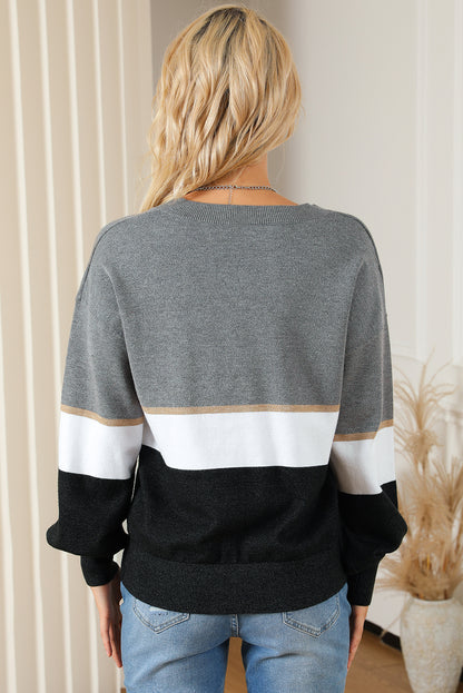 Color Block V Neck Sweater