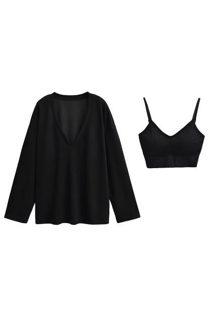 Basic Bae Air Scuba V-Neck Sweatshirt W Bra