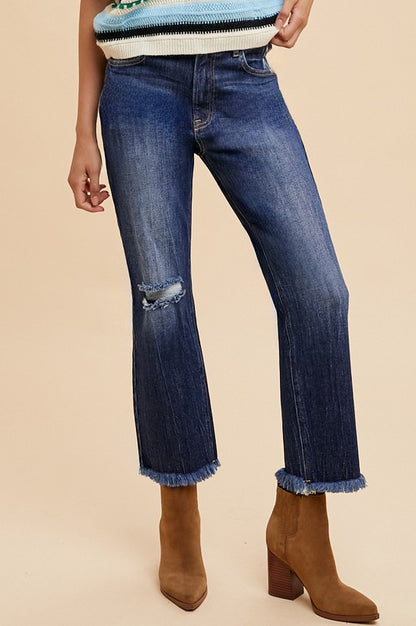 Annie Wear Distressed Raw Hem Straight Leg Cropped Jeans