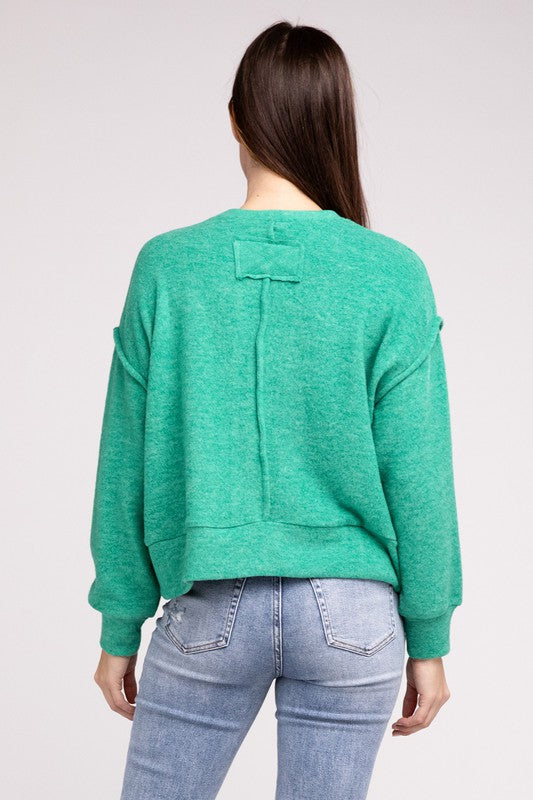 Zenana Brushed Melange Hacci Hi-Low Hem Sweater