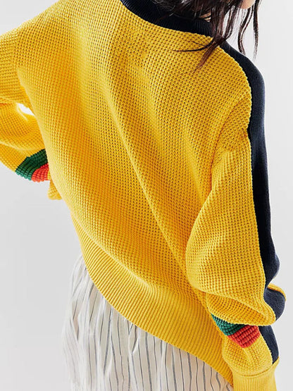 Waffle-Knit Contrast Sweater