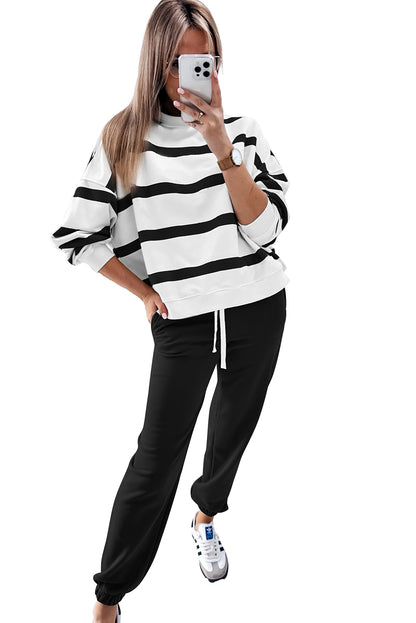 Black Striped Pullover and Joggers Set