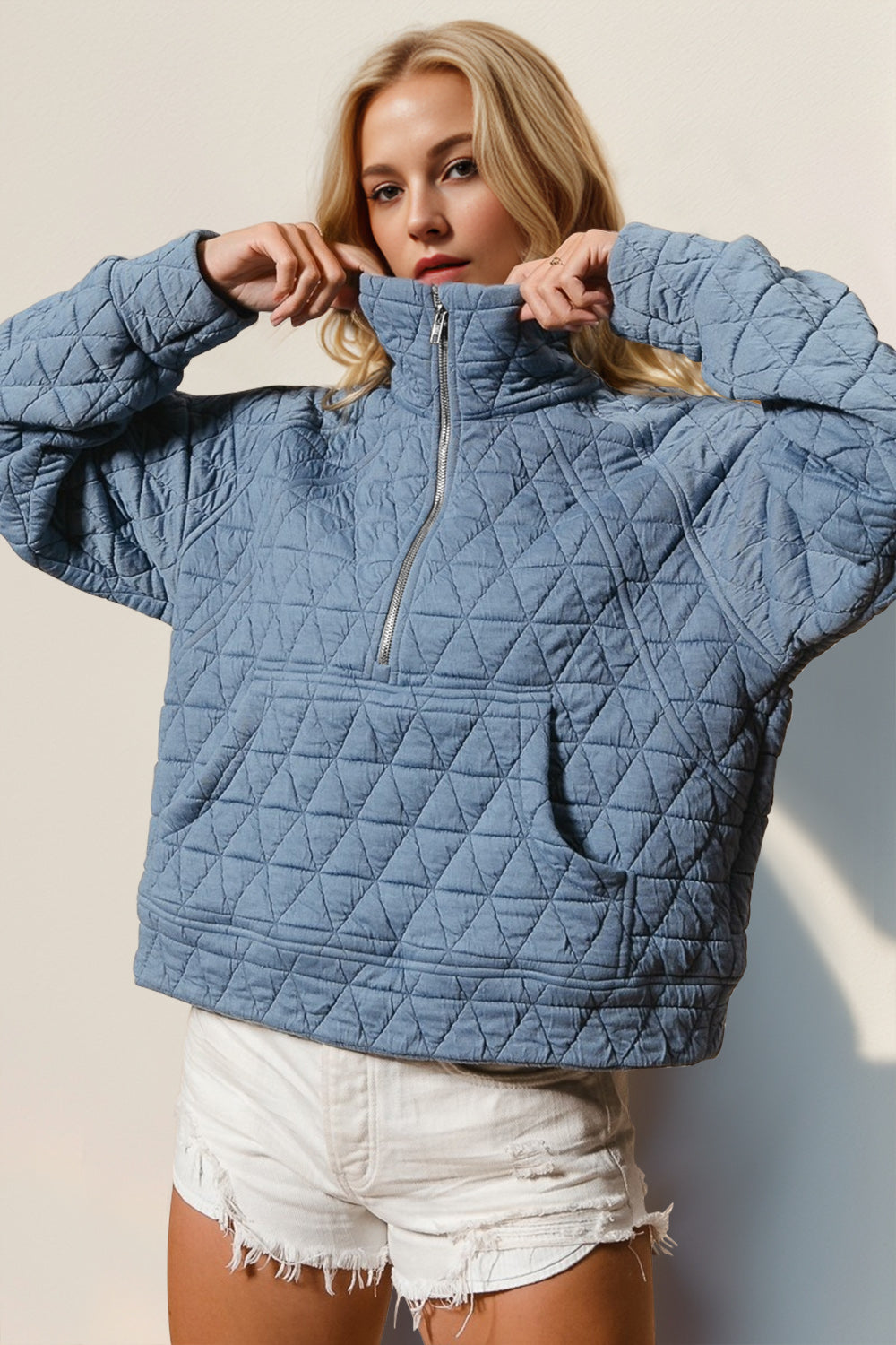 Double Take Half Zip Quilted Sweatshirt