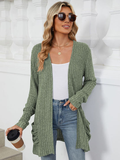 Pocketed Open Front Cardigan