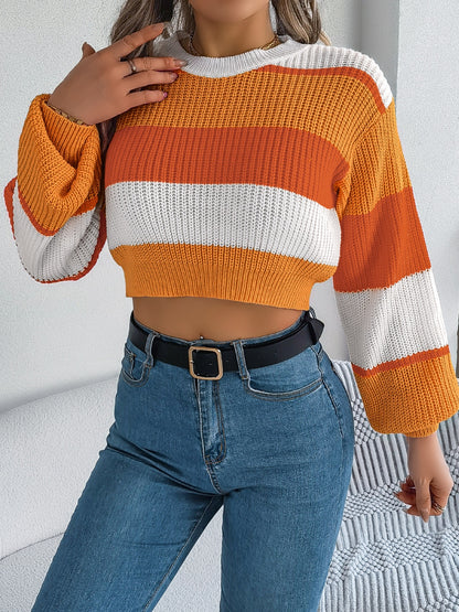 Color Block Cropped Sweater