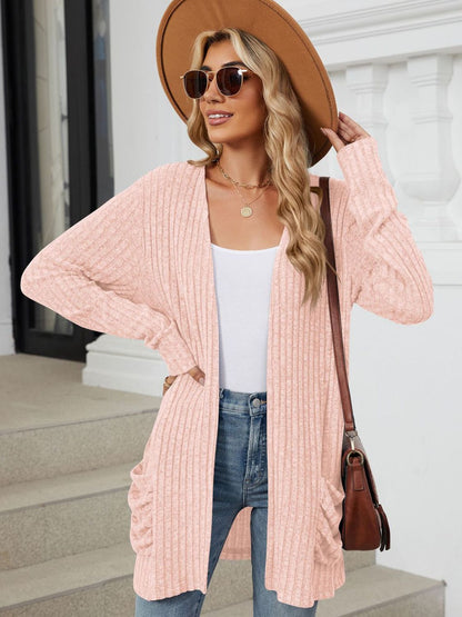 Pocketed Open Front Cardigan