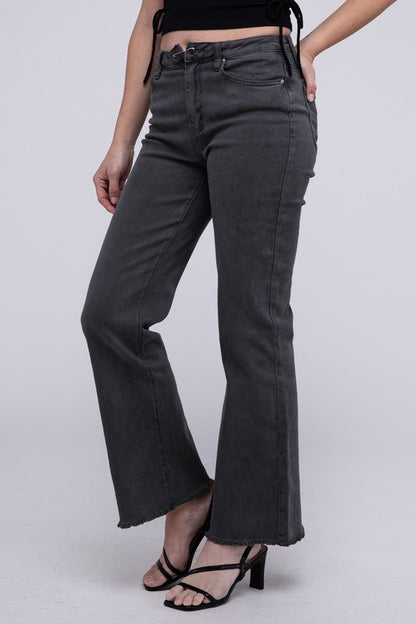 Amie Acid Washed Frayed Hem Straight Wide Pants