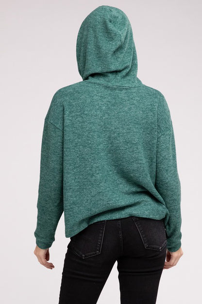 Zenana Hooded Brushed Melange Hacci Sweater