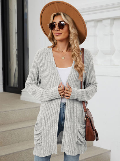 Pocketed Open Front Cardigan