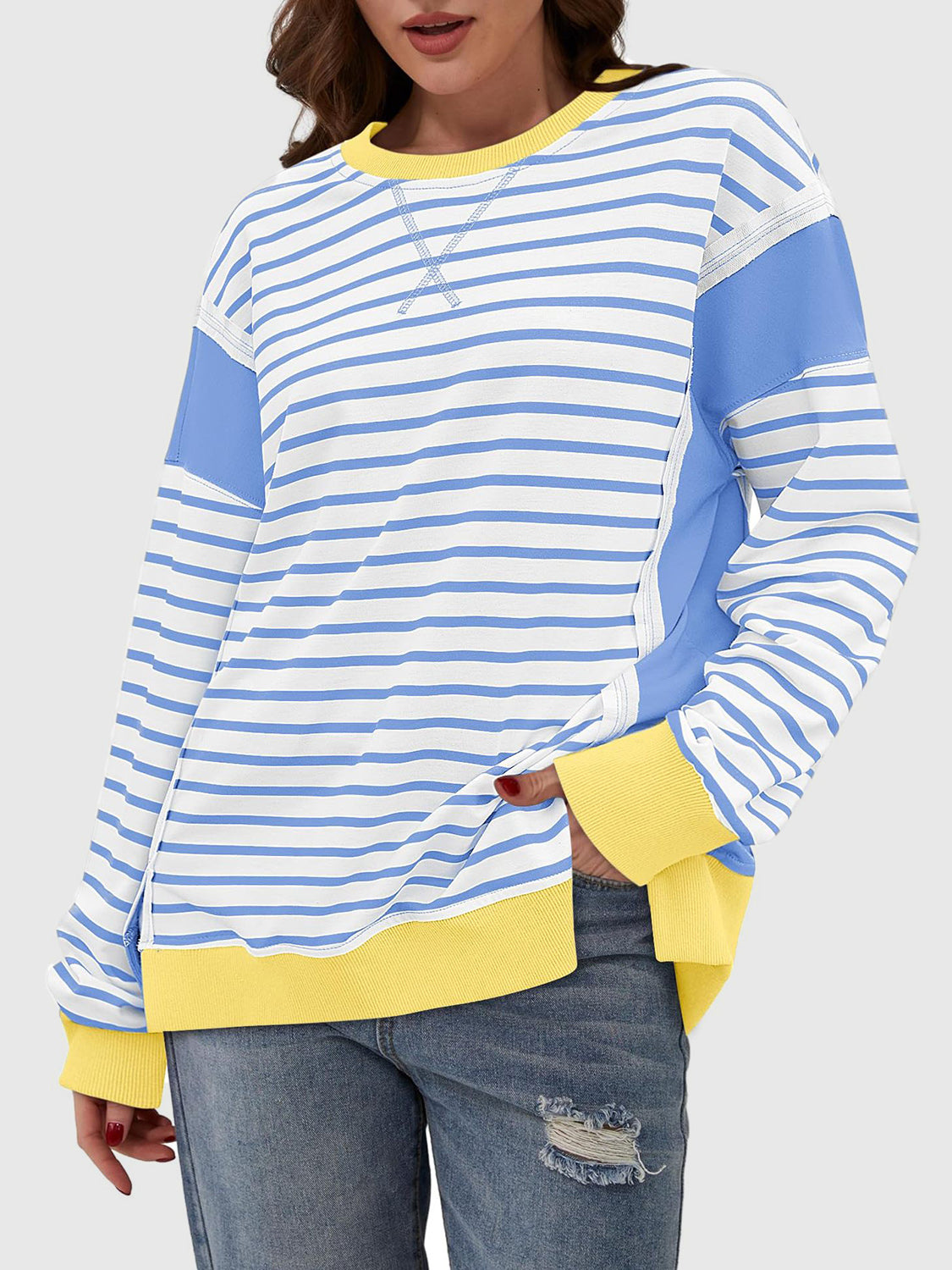 Riley Exposed Seam Striped Sweatshirt