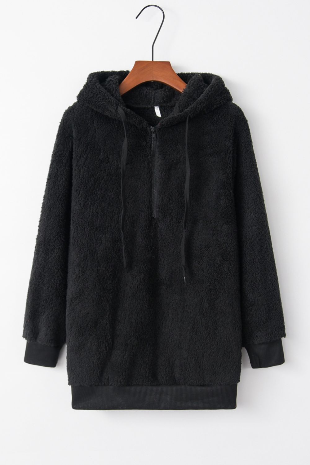 Quarter-Zip Drawstring Teddy Hoodie