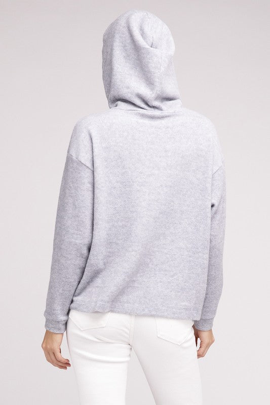 Zenana Hooded Brushed Melange Hacci Sweater