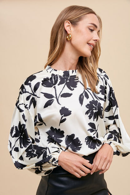 Annie Wear Frill Printed Balloon Sleeve Blouse