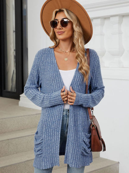 Pocketed Open Front Cardigan