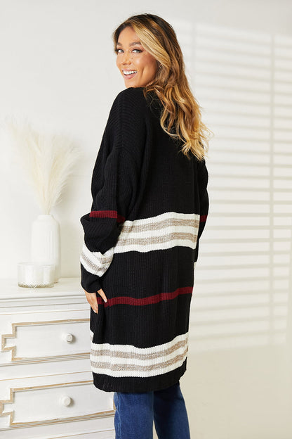 Perfee Striped Rib-Knit Cardigan