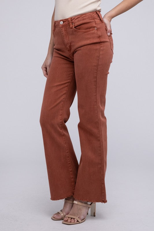 Amie Acid Washed Frayed Hem Straight Wide Pants