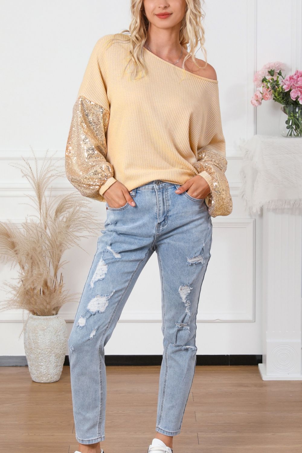 Sequin Crisscross Blouse