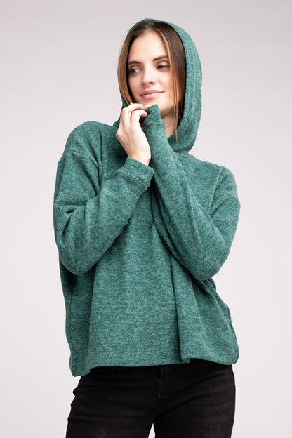 Zenana Hooded Brushed Melange Hacci Sweater