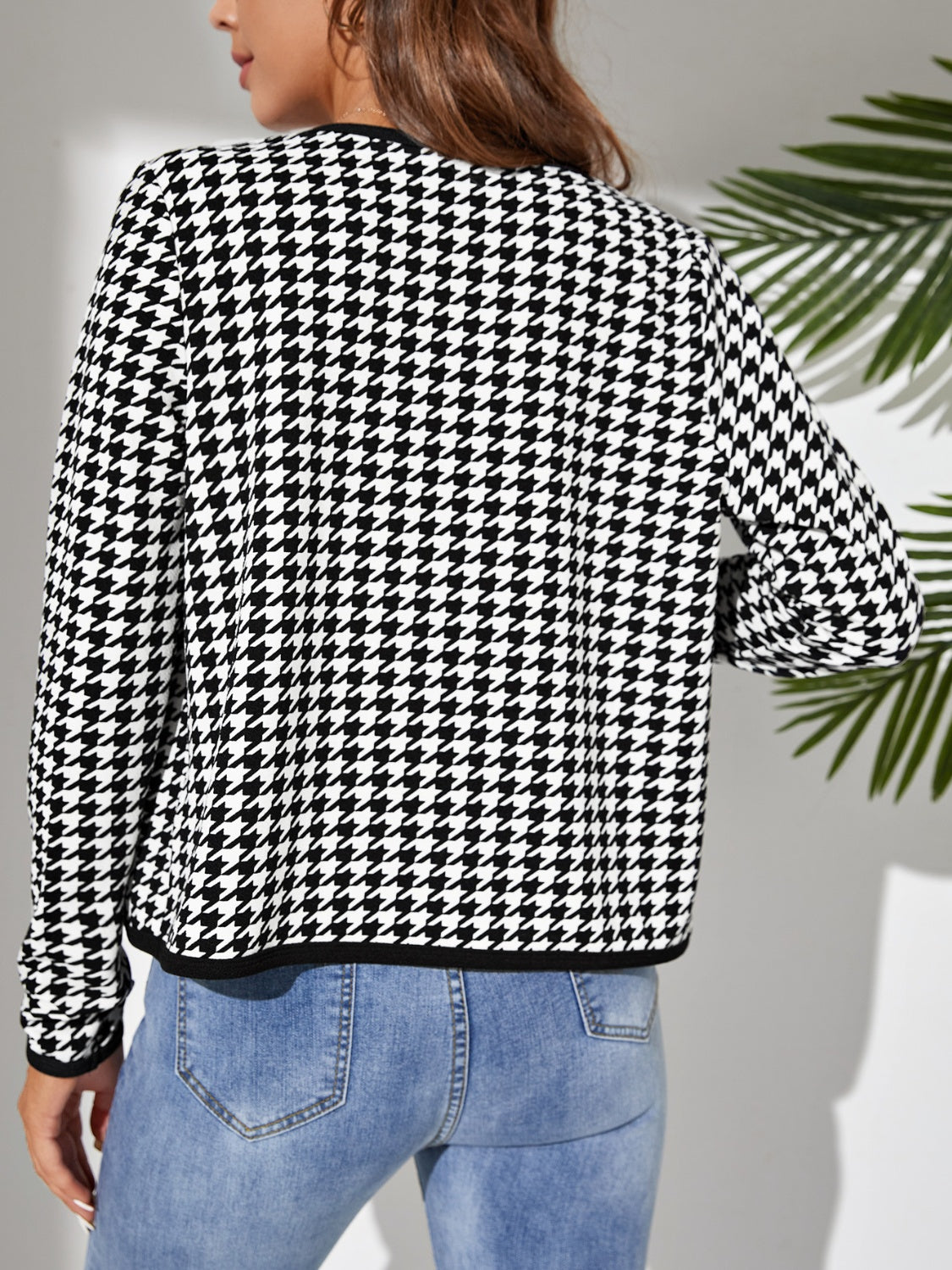 Houndstooth Open Front Jacket