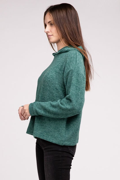 Zenana Hooded Brushed Melange Hacci Sweater