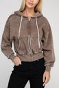 Zenana Acid Wash Cropped Zip-Up Hoodie