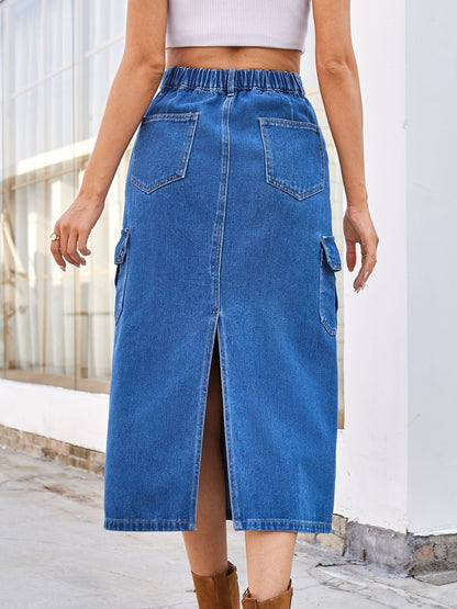 Slit Midi Denim Skirt