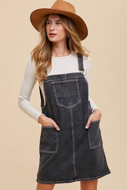 Annie Wear Wide Strap Denim Overall Dress