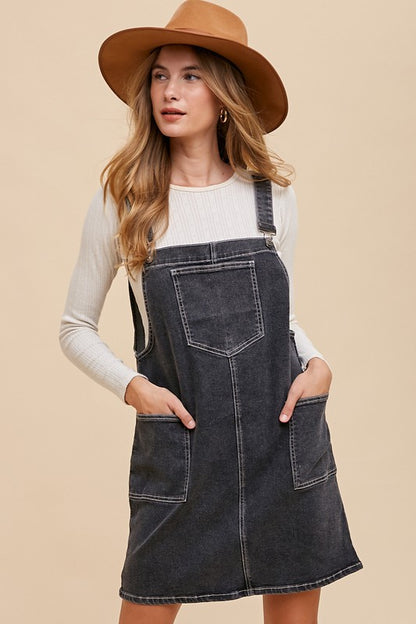 Annie Wear Wide Strap Denim Overall Dress