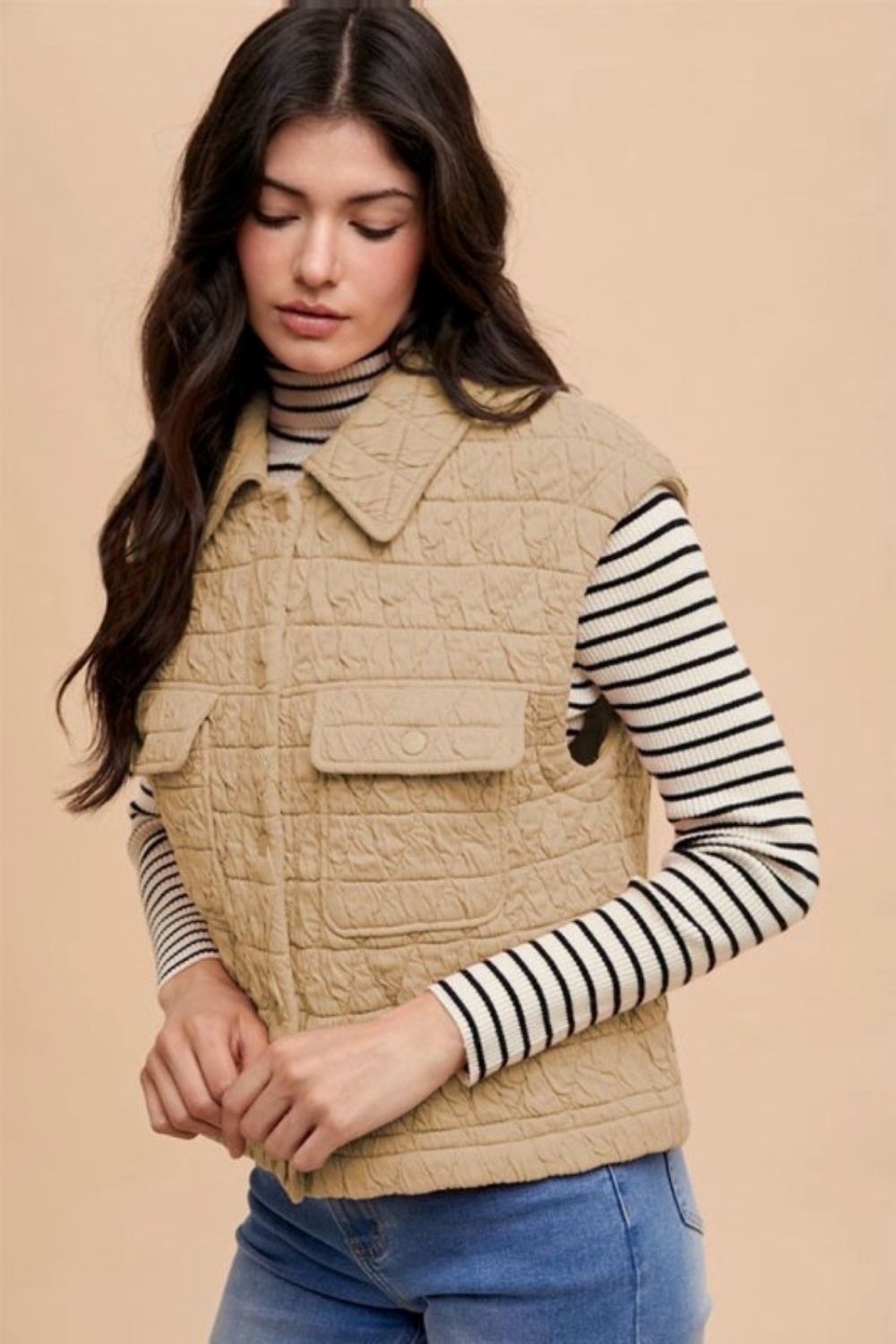 Annie Wear Texture Quilted Snap Vest