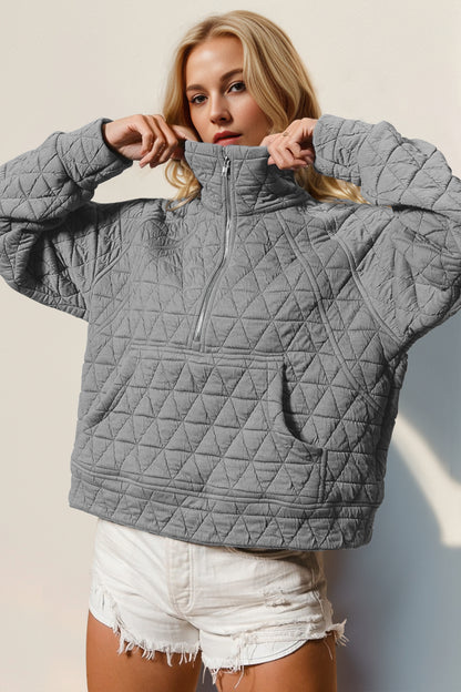 Double Take Half Zip Quilted Sweatshirt