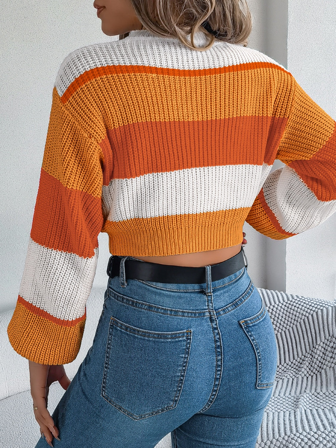 Color Block Cropped Sweater