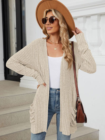 Pocketed Open Front Cardigan