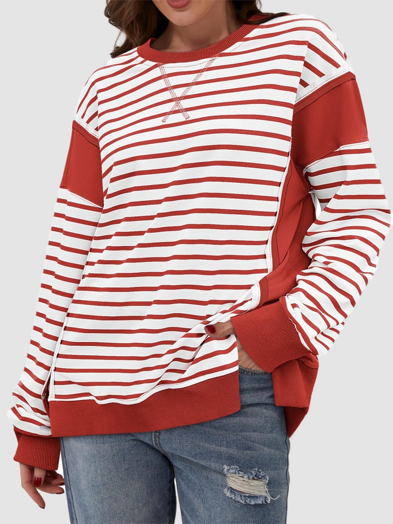 Riley Exposed Seam Striped Sweatshirt