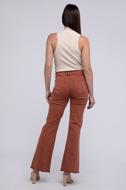 Amie Acid Washed Frayed Hem Straight Wide Pants