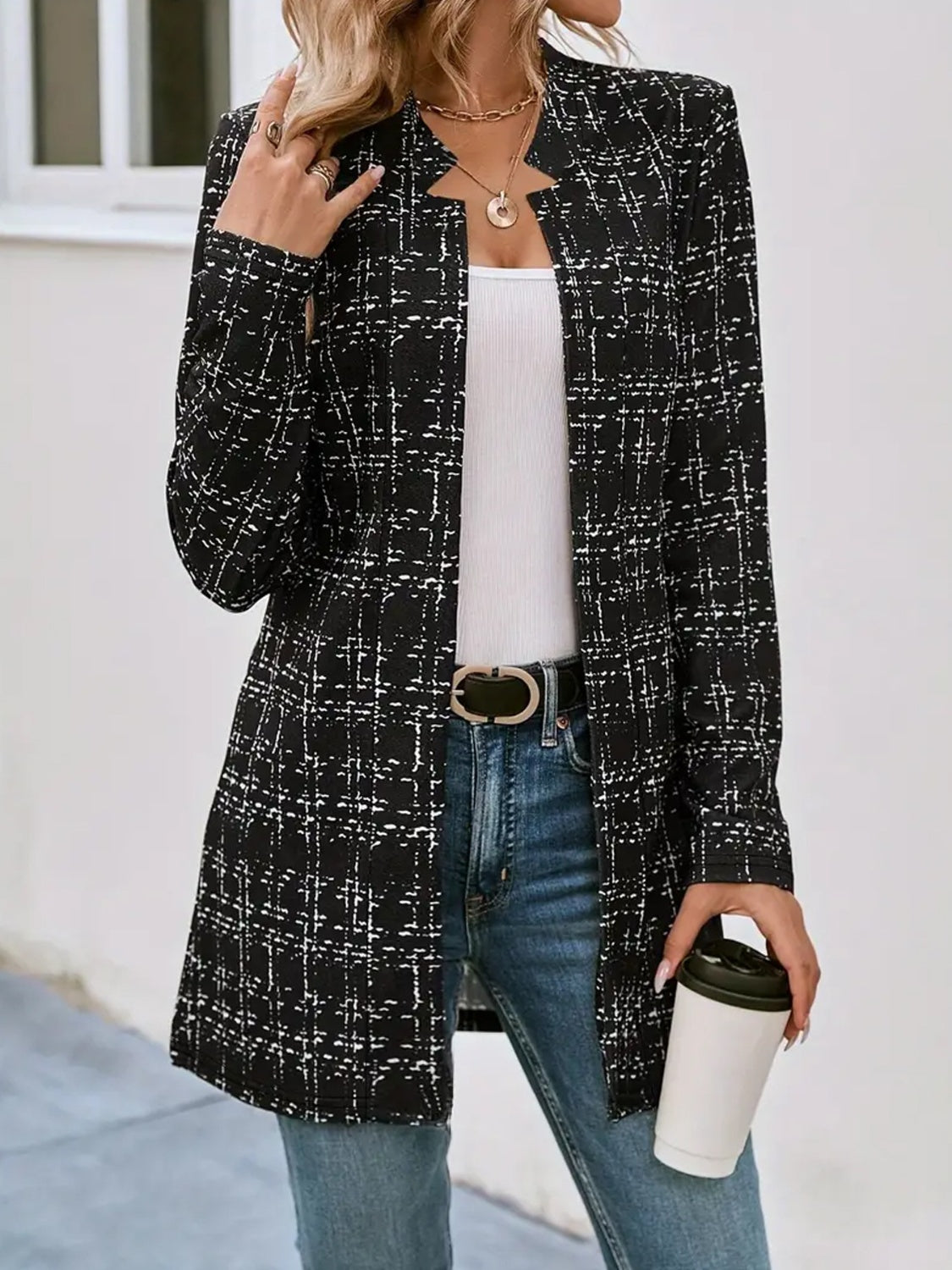 Plaid Open Front Blazer