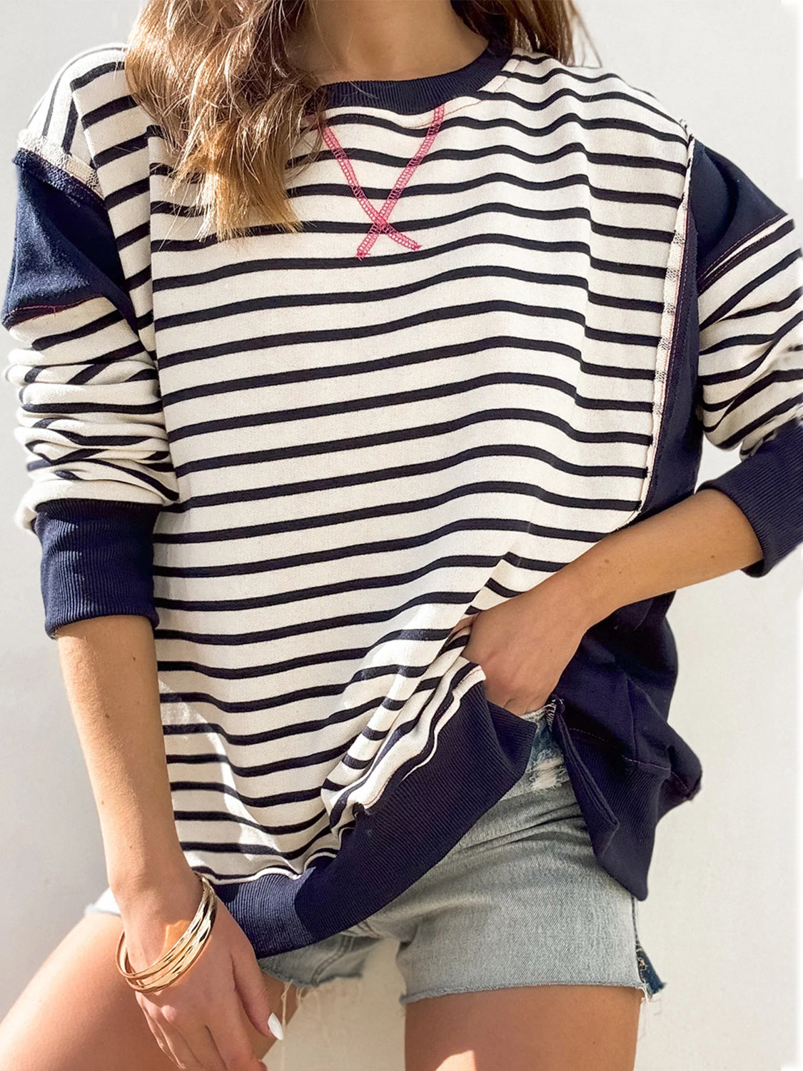 Riley Exposed Seam Striped Sweatshirt