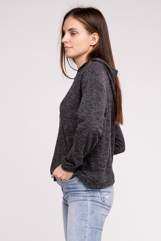 Zenana Hooded Brushed Melange Hacci Sweater