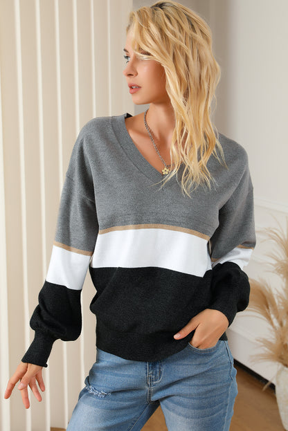 Color Block V Neck Sweater