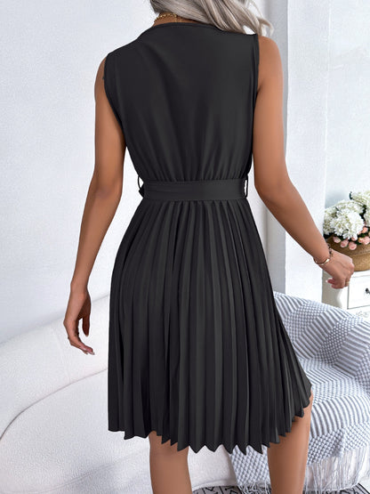 Tied Sleeveless Pleated Dress