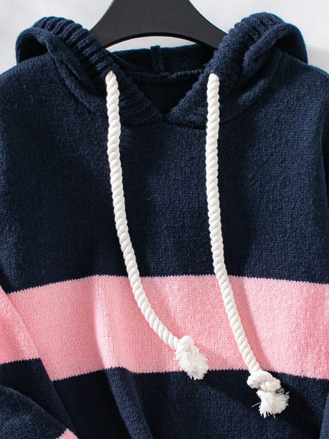 Drawstring Contrast Stripe Hooded Sweater