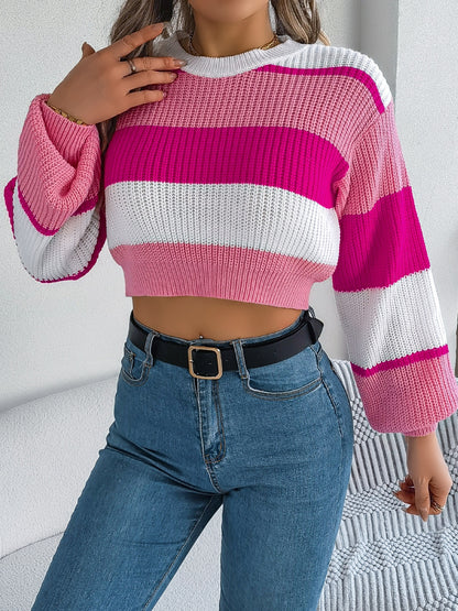 Color Block Cropped Sweater