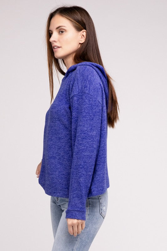 Zenana Hooded Brushed Melange Hacci Sweater