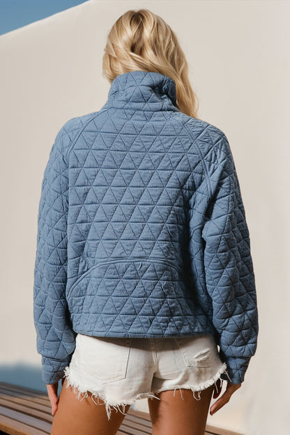 Double Take Half Zip Quilted Sweatshirt