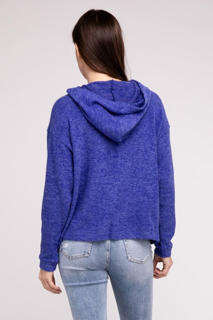 Zenana Hooded Brushed Melange Hacci Sweater