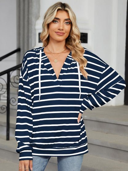 Demi Drawstring Striped Hoodie